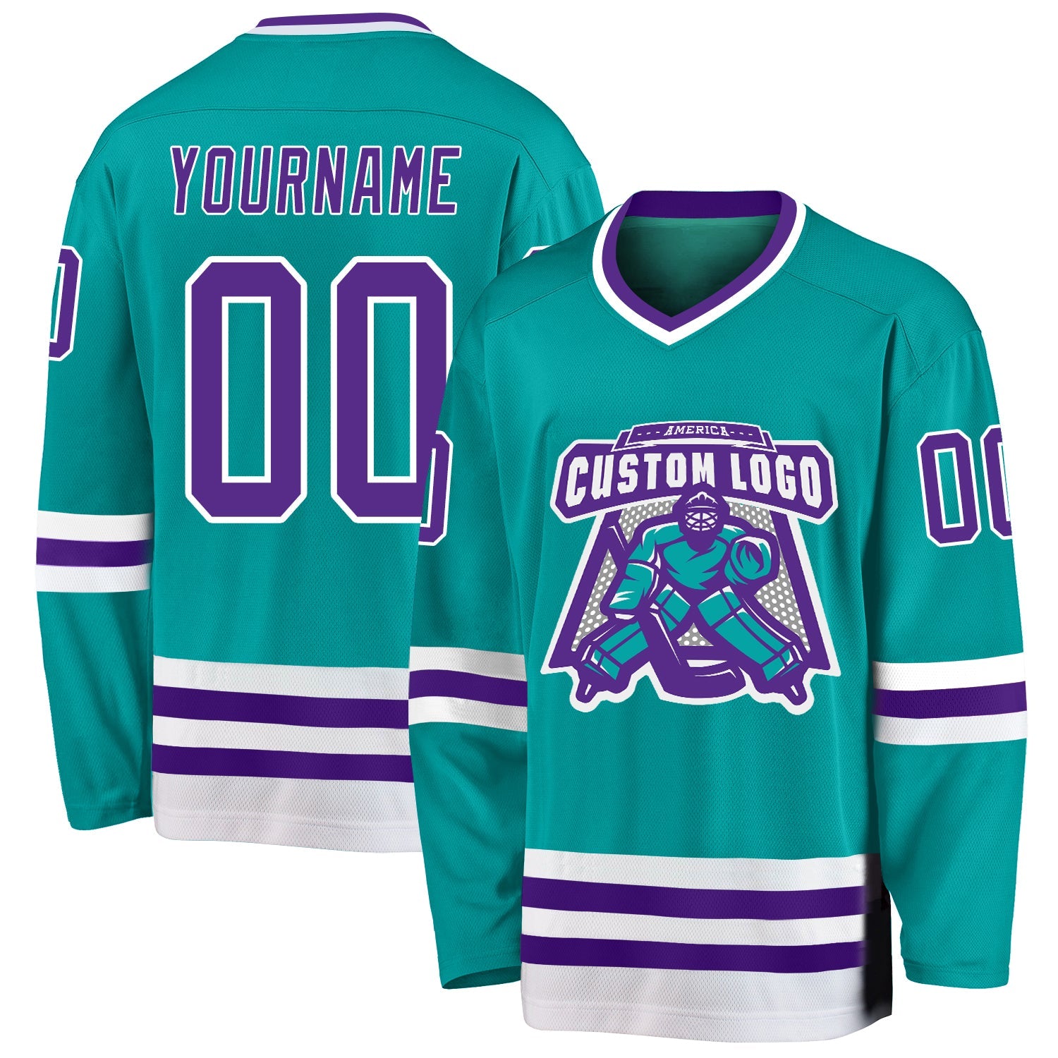Custom Aqua Purple-White Hockey Jersey view 2