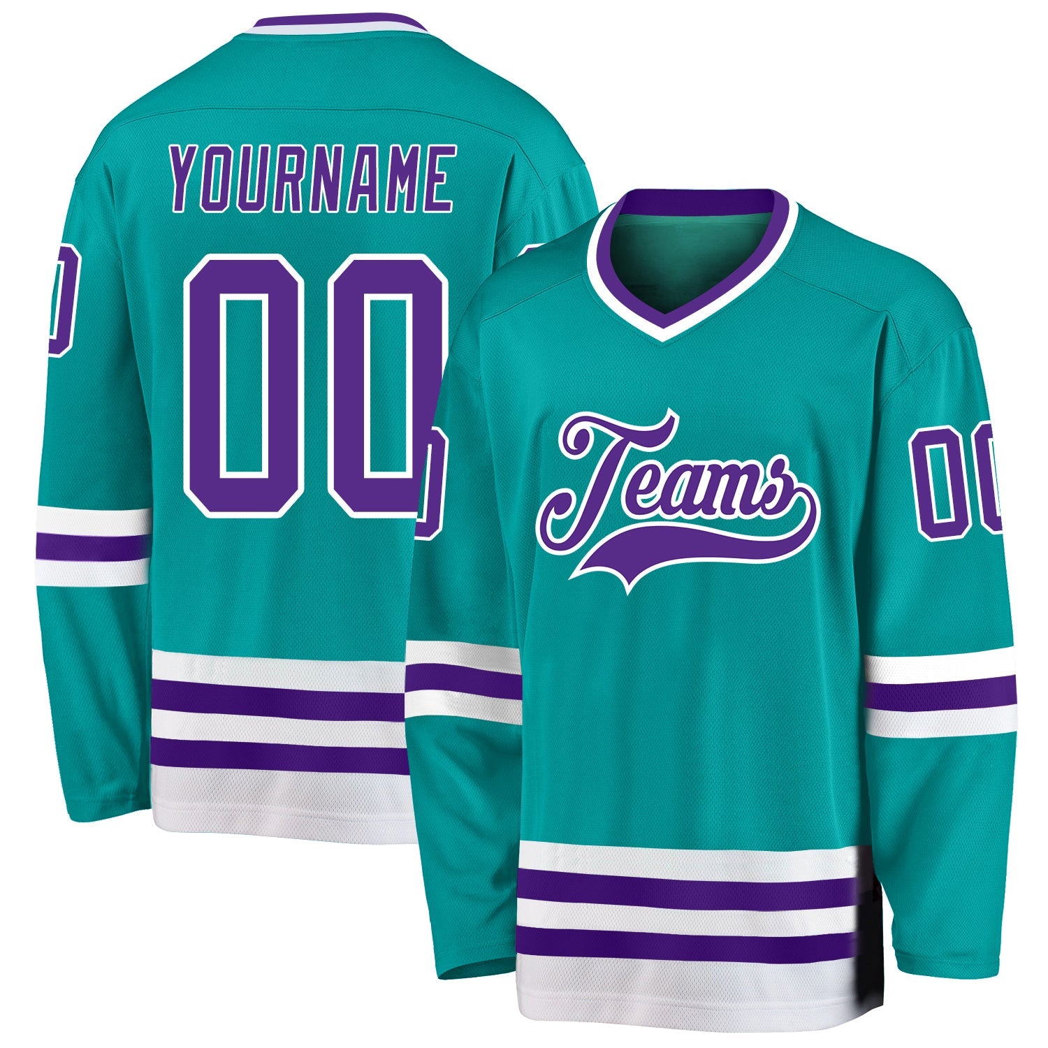 Custom Aqua Purple-White Hockey Jersey - Main View