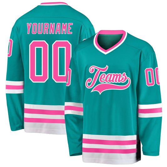 Custom Aqua Pink-White Hockey Jersey - Main View
