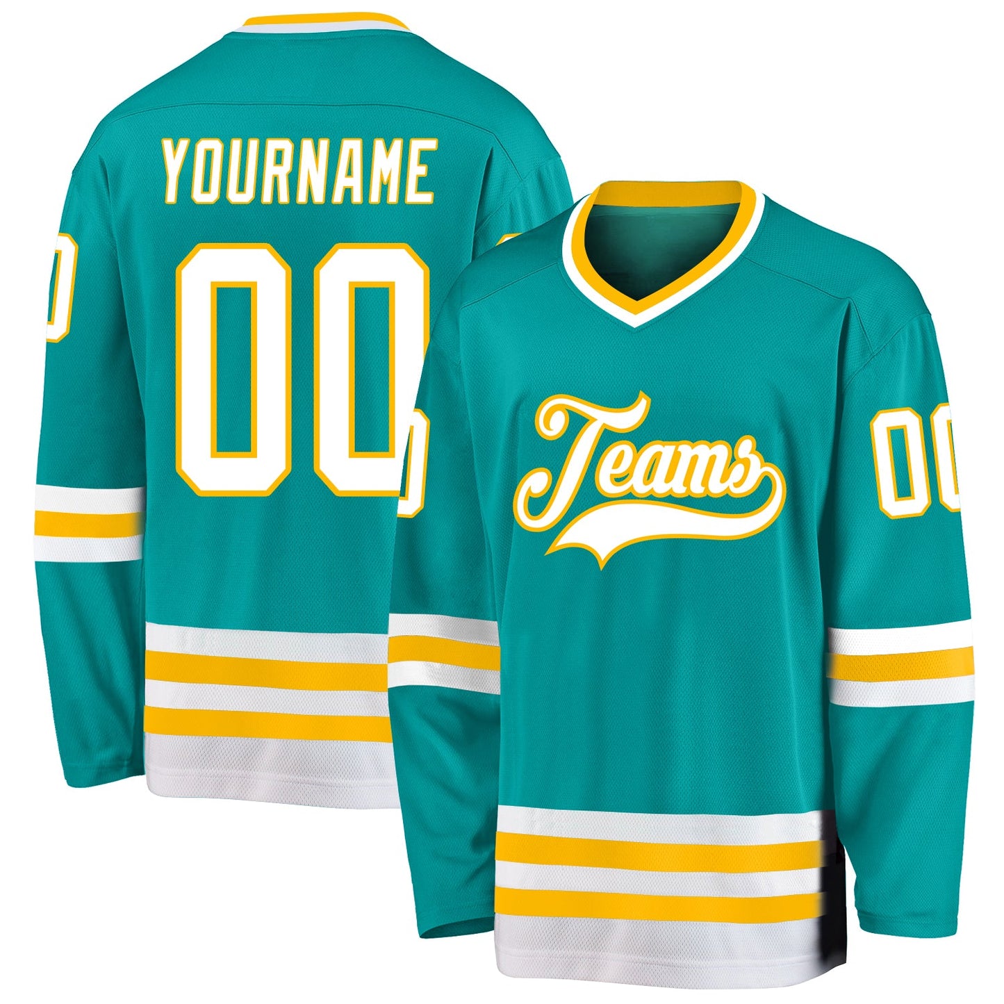 Custom Aqua White-Gold Hockey Jersey - Main View