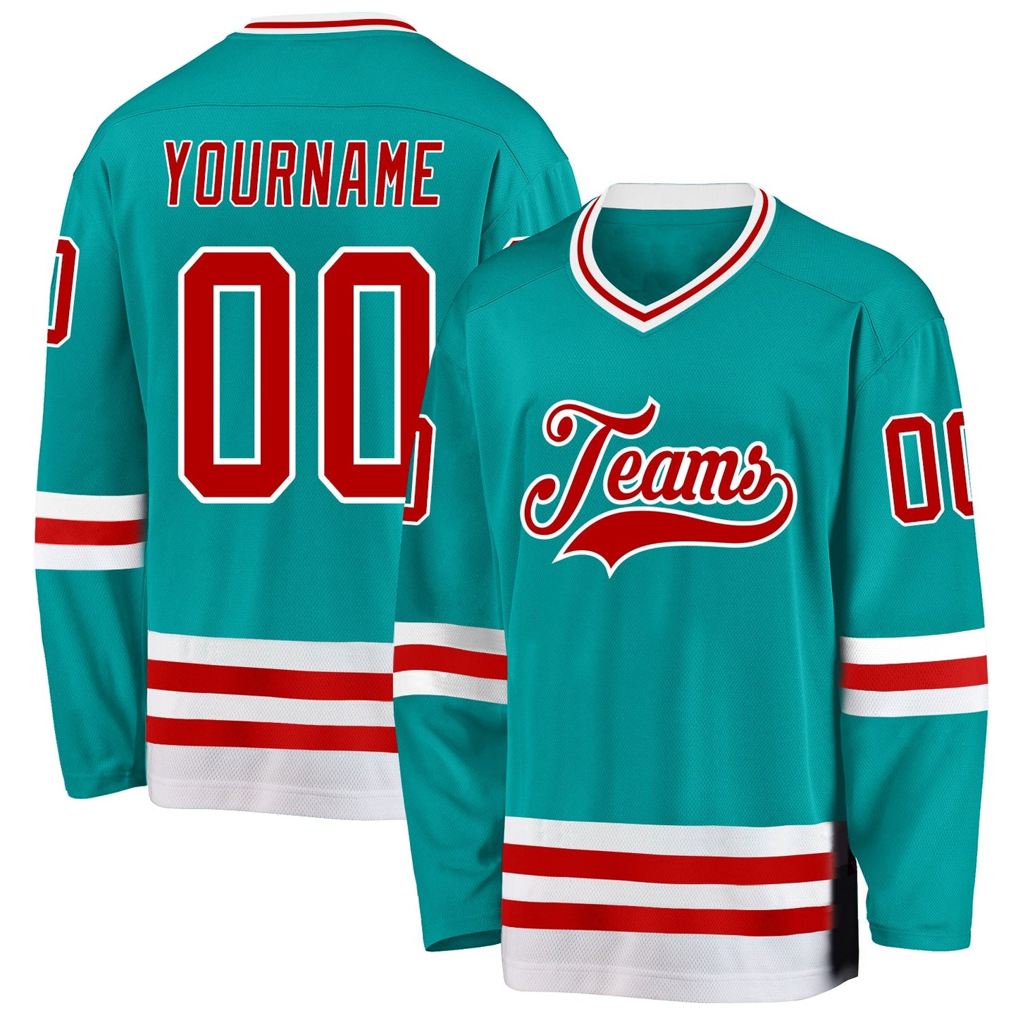 Custom Aqua Red-White Hockey Jersey - Main View