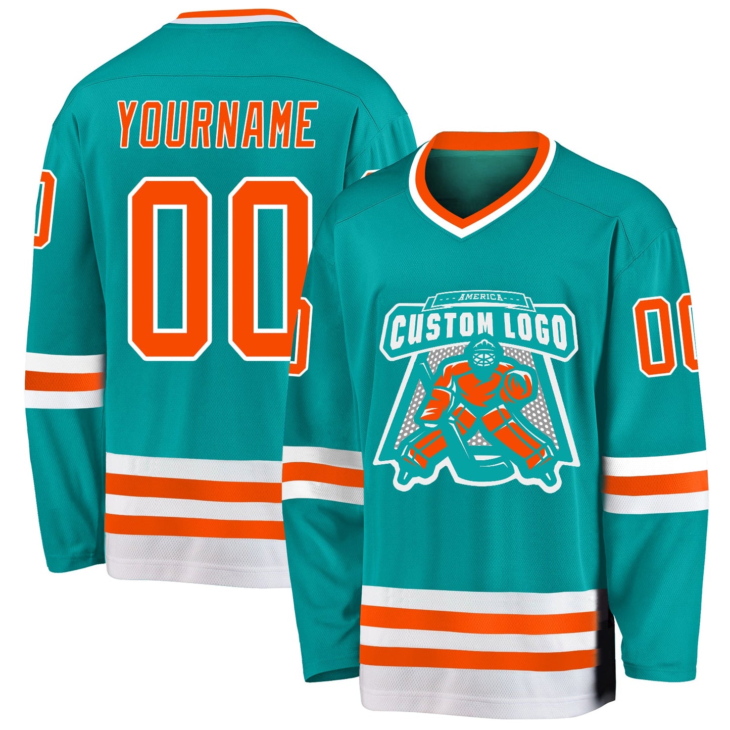 Custom Aqua Orange-White Hockey Jersey view 2
