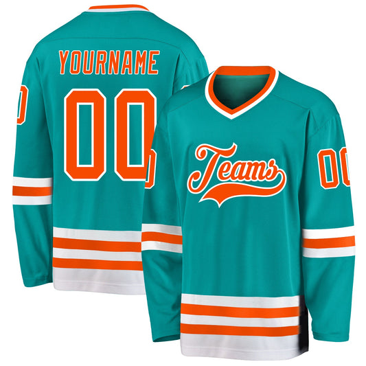 Custom Aqua Orange-White Hockey Jersey - Main View