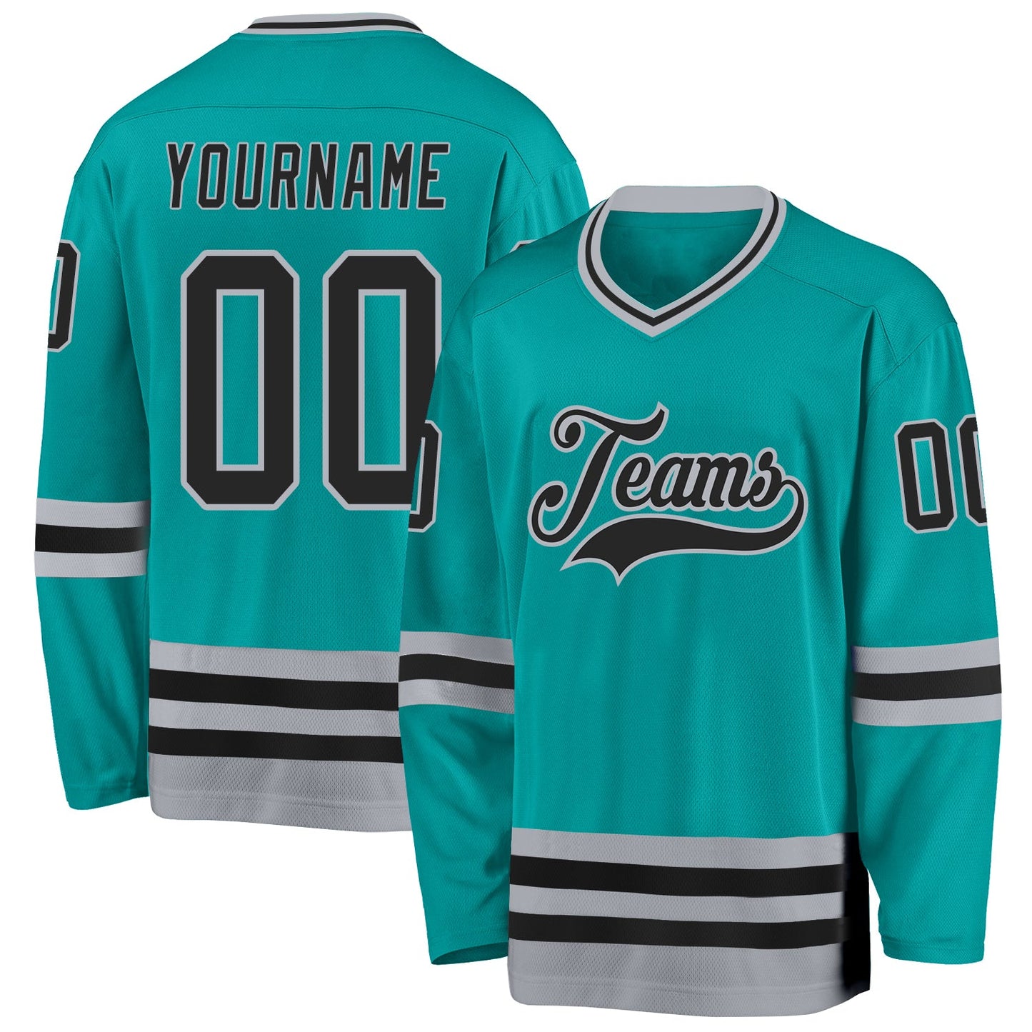 Custom Aqua Black-Gray Hockey Jersey - Main View