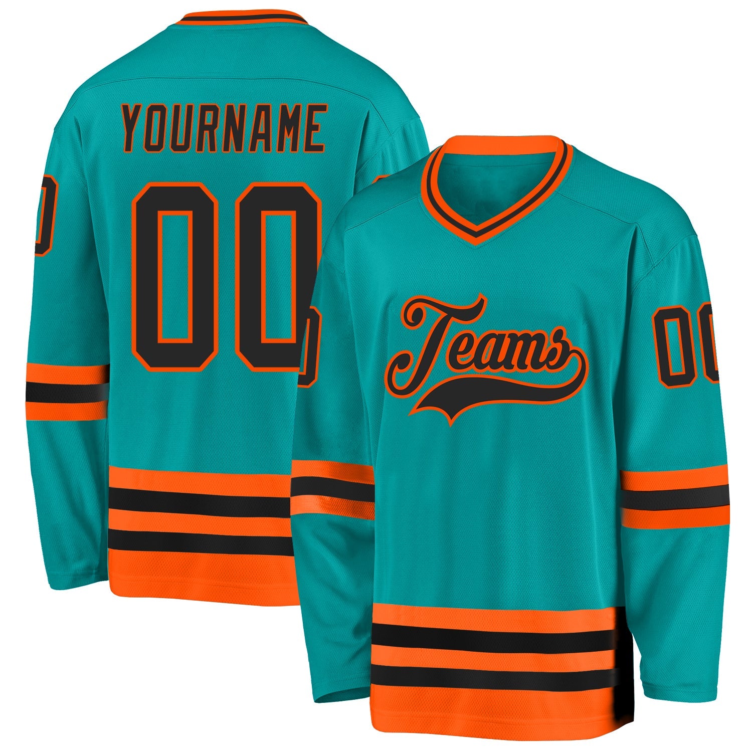 Custom Aqua Black-Orange Hockey Jersey - Main View