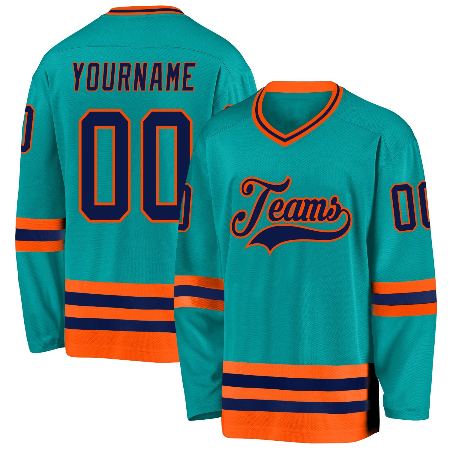Custom Aqua Navy-Orange Hockey Jersey - Main View