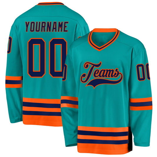 Custom Aqua Navy-Orange Hockey Jersey - Main View