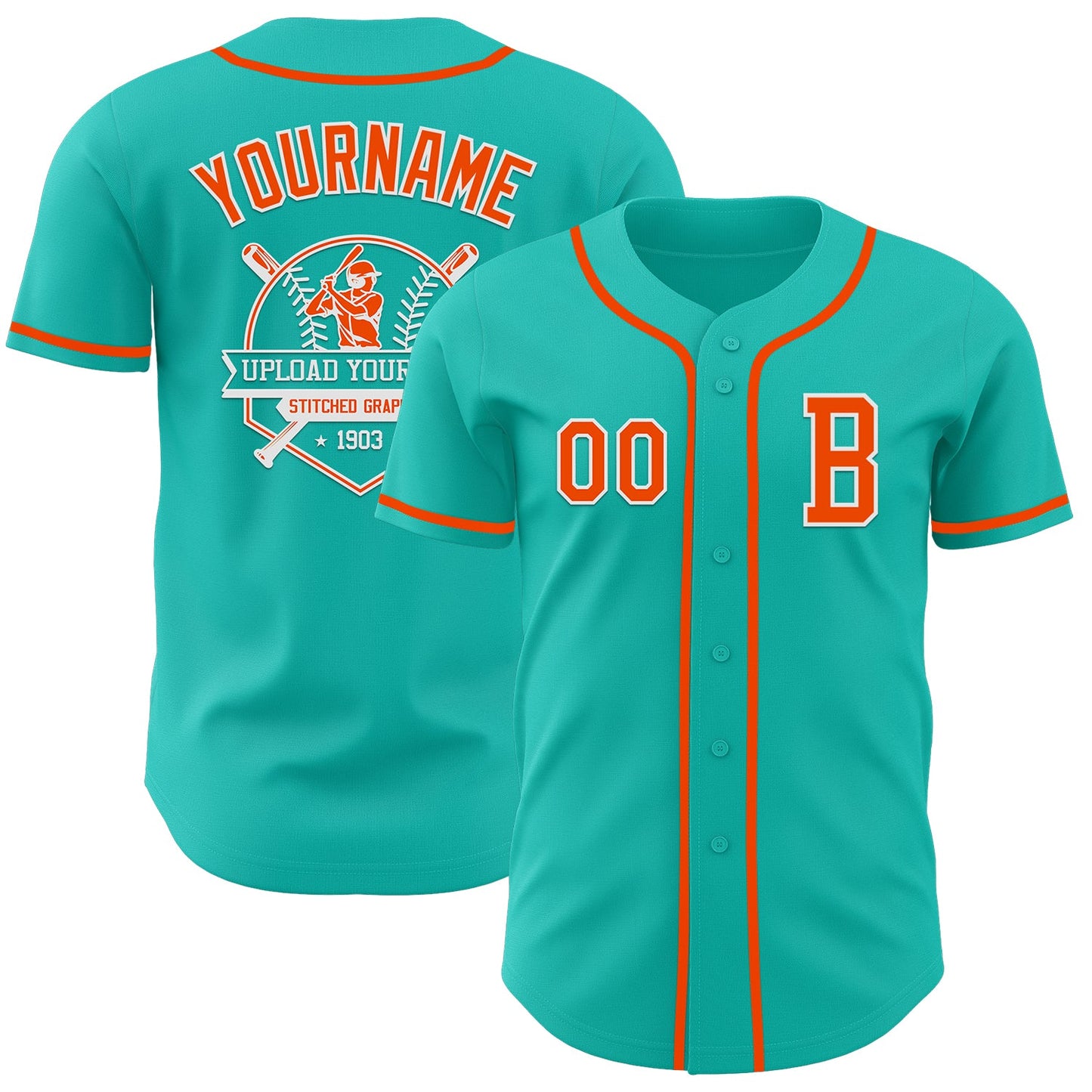 Custom Aqua Orange-White Authentic Baseball Jersey view 5