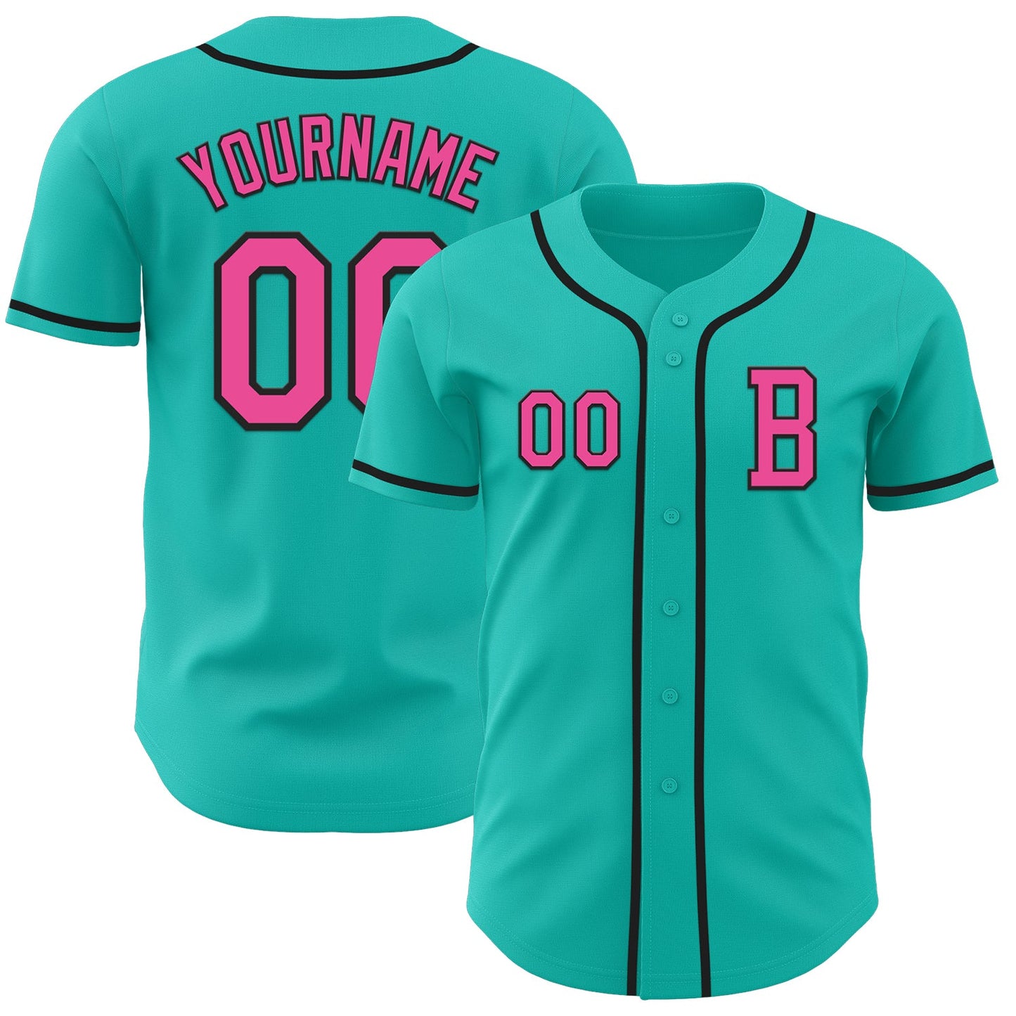 Custom Aqua Pink-Black Authentic Baseball Jersey - Main View
