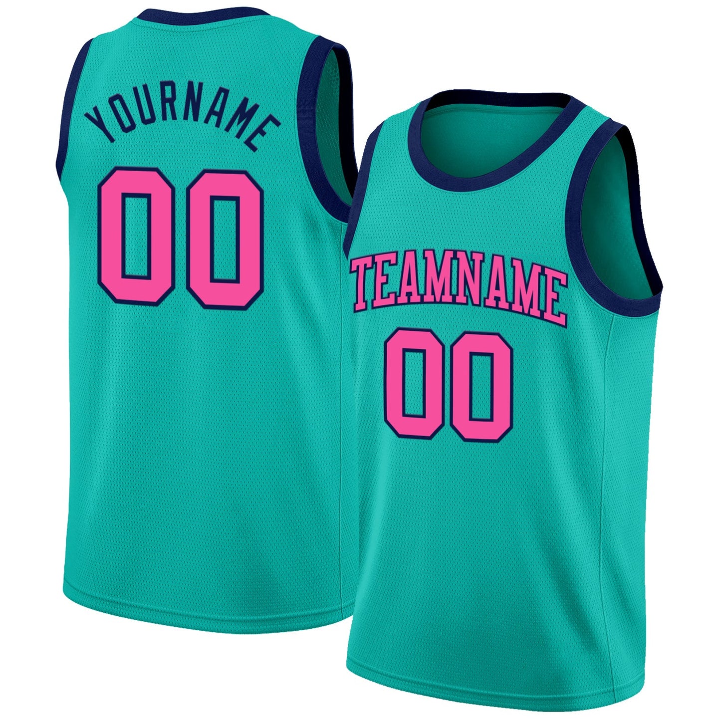 Custom Aqua Pink-Navy Authentic Basketball Jersey - Main View