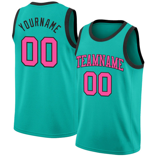 Custom Aqua Pink-Black Authentic Basketball Jersey - Main View