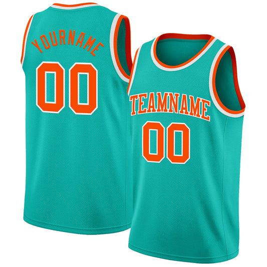 Custom Aqua Orange-White Authentic Basketball Jersey - Main View