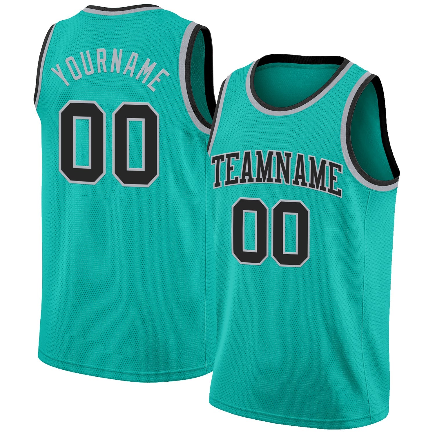 Custom Aqua Black-Gray Authentic Basketball Jersey - Main View
