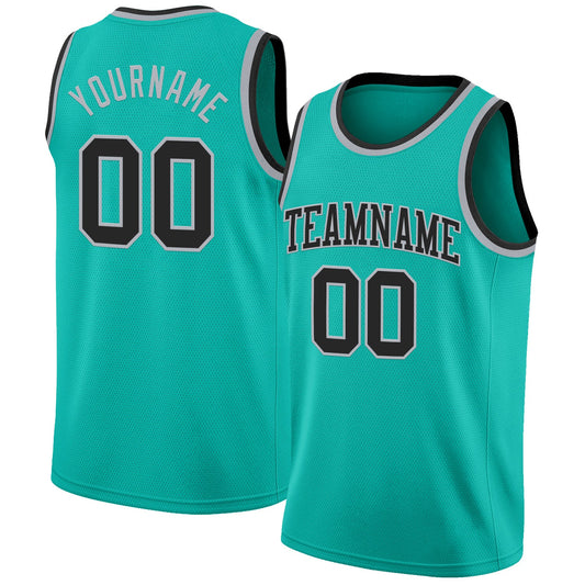 Custom Aqua Black-Gray Authentic Basketball Jersey - Main View