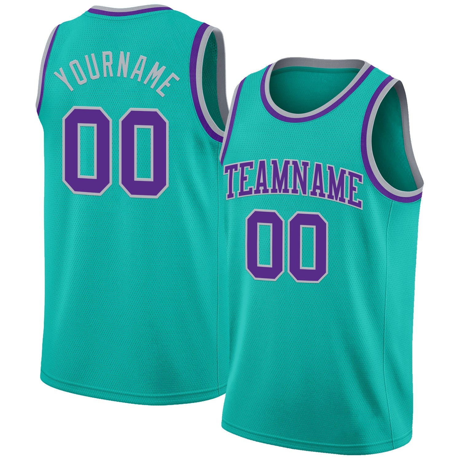 Custom Aqua Purple-Gray Authentic Basketball Jersey - Main View