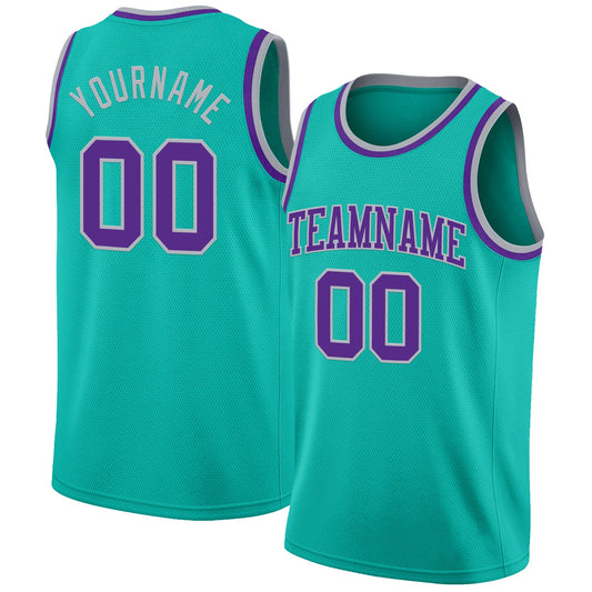 Custom Aqua Purple-Gray Authentic Basketball Jersey - Main View