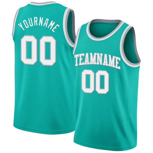 Custom Aqua White-Gray Authentic Basketball Jersey - Main View