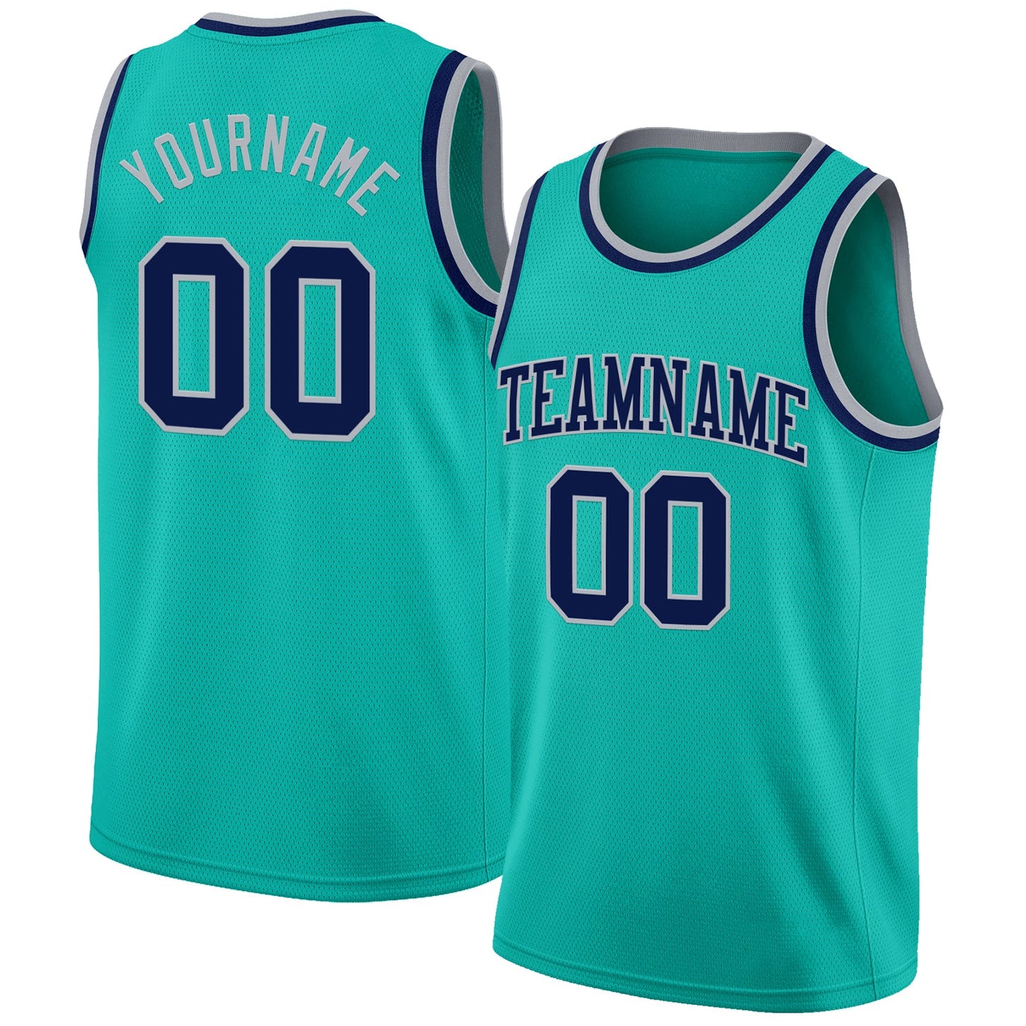 Custom Aqua Navy-Gray Authentic Basketball Jersey - Main View
