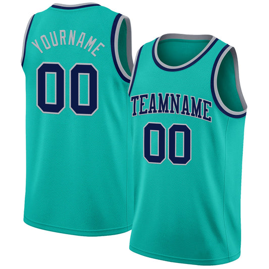 Custom Aqua Navy-Gray Authentic Basketball Jersey - Main View