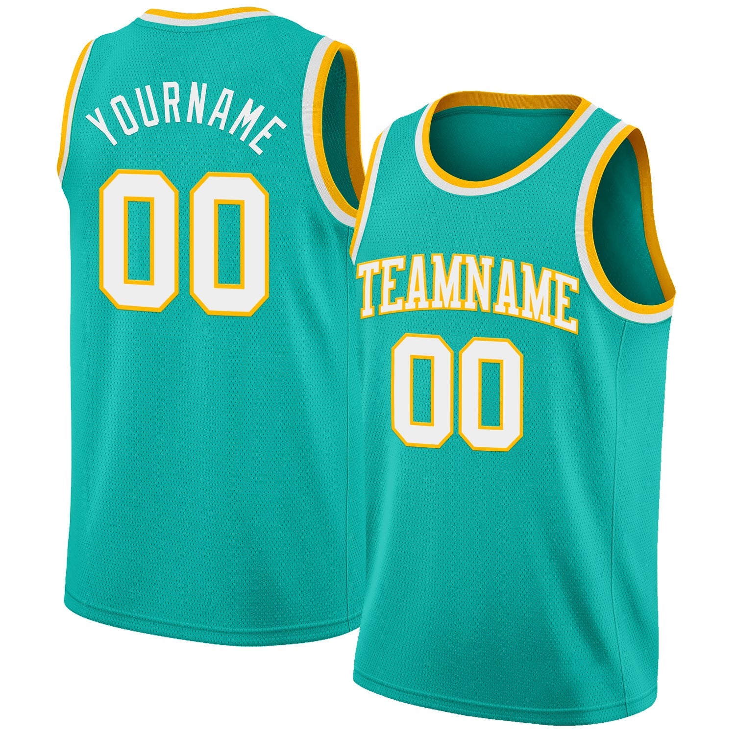 Custom Aqua White-Gold Authentic Basketball Jersey - Main View