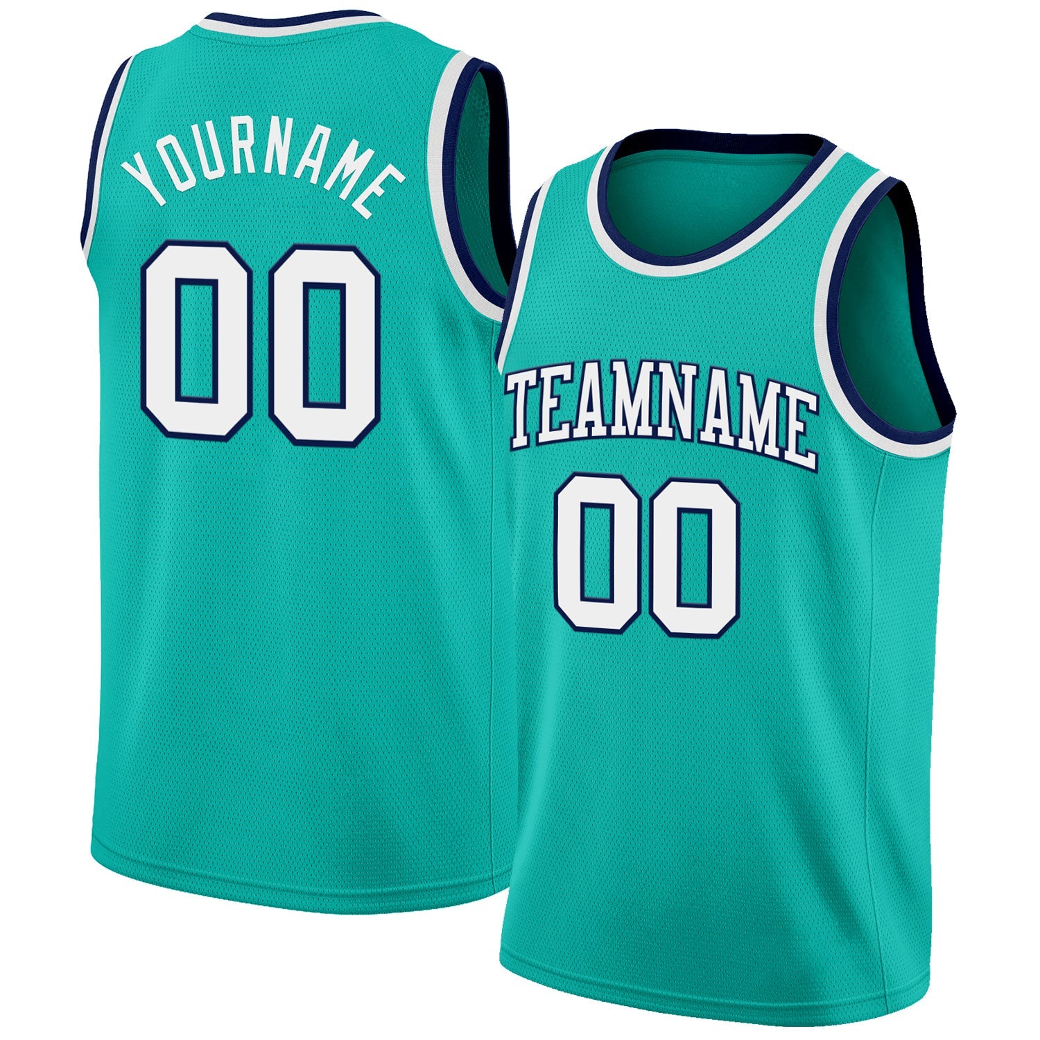 Custom Aqua White-Navy Authentic Basketball Jersey - Main View