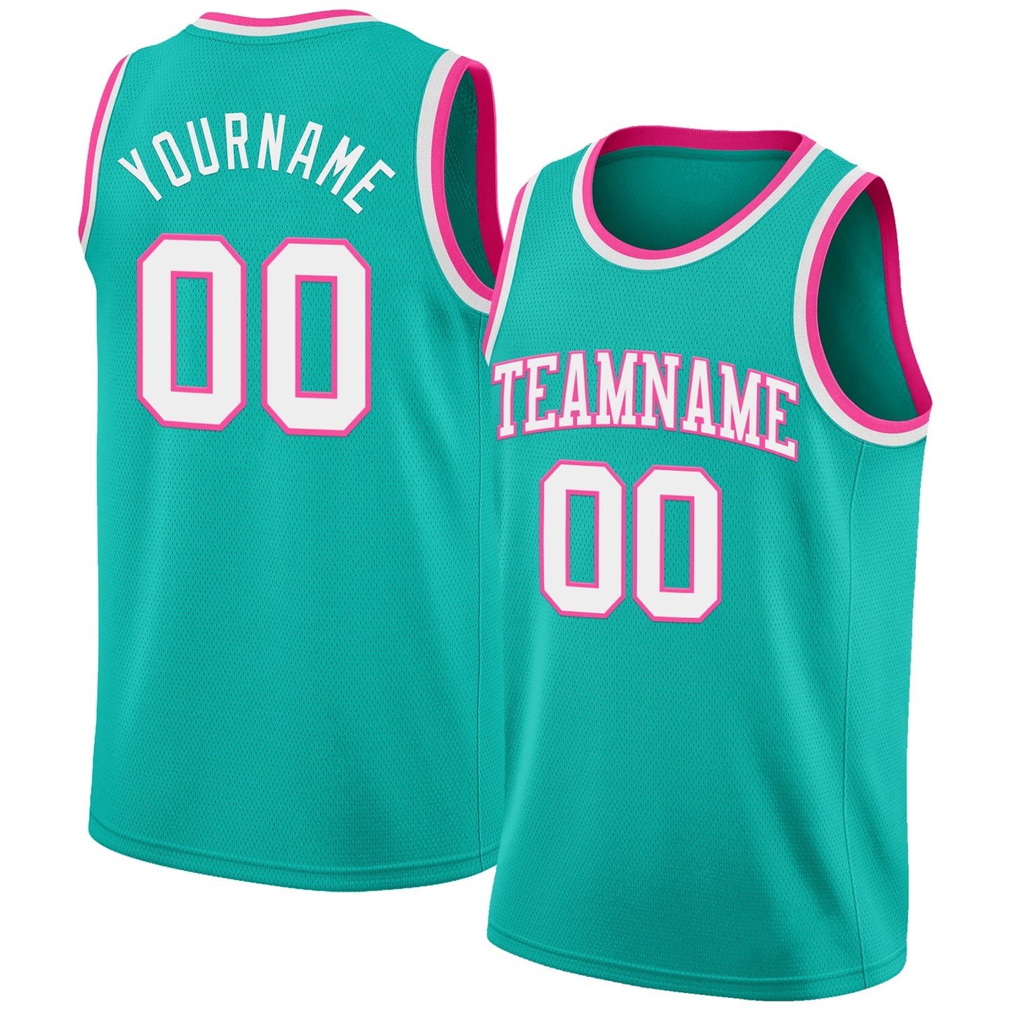 Custom Aqua White-Pink Authentic Basketball Jersey - Main View