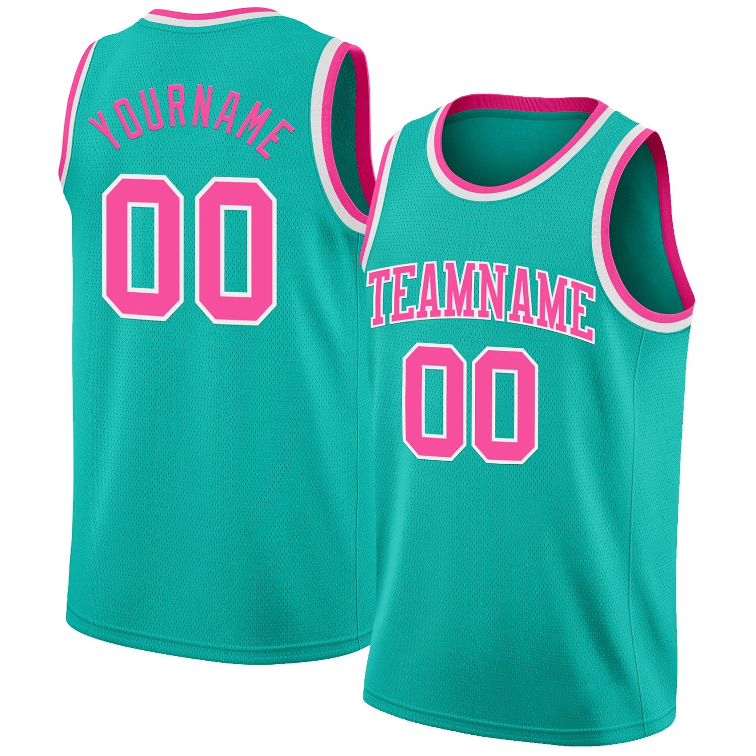 Custom Aqua Pink-White Authentic Basketball Jersey - Main View
