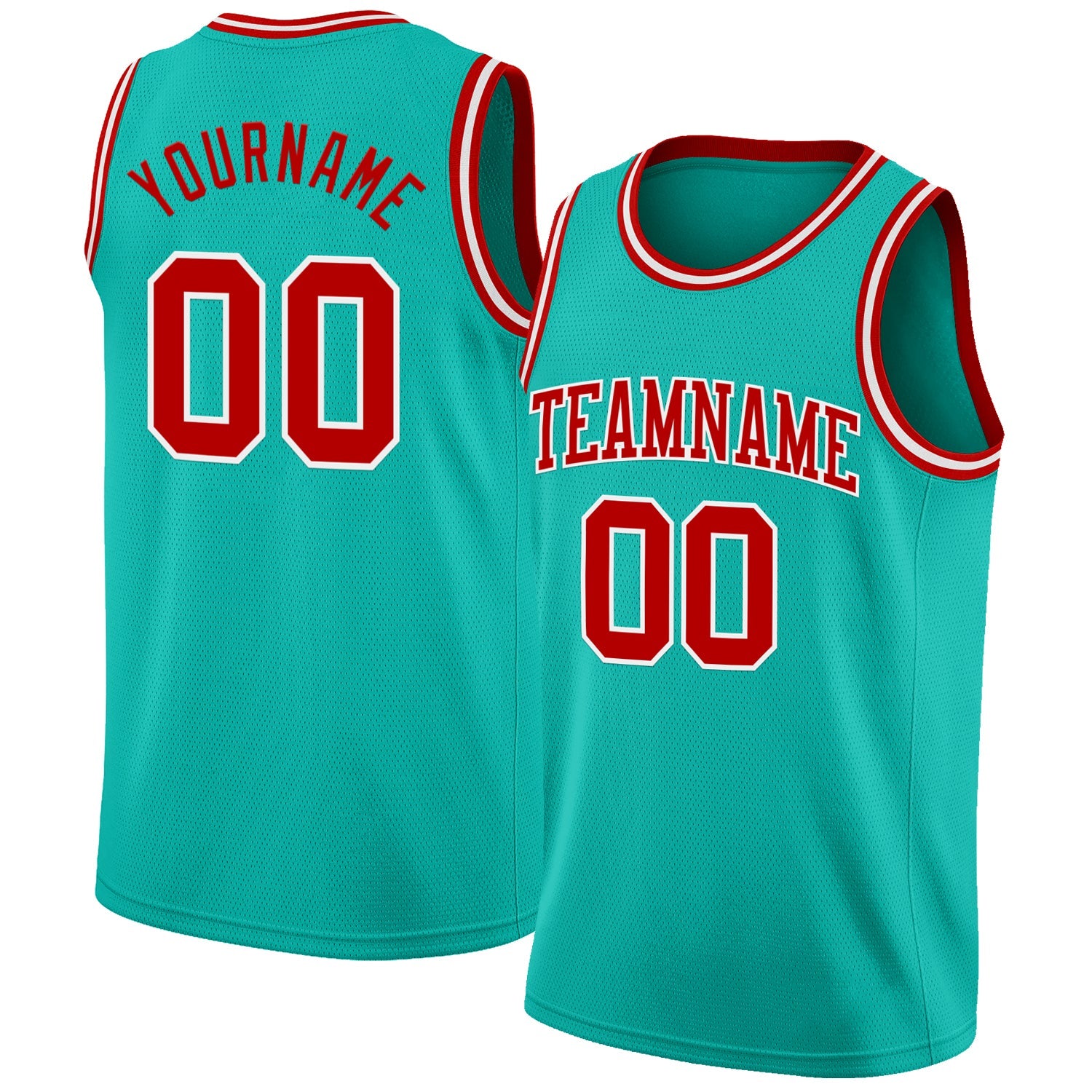 Custom Aqua Red-White Authentic Basketball Jersey - Main View