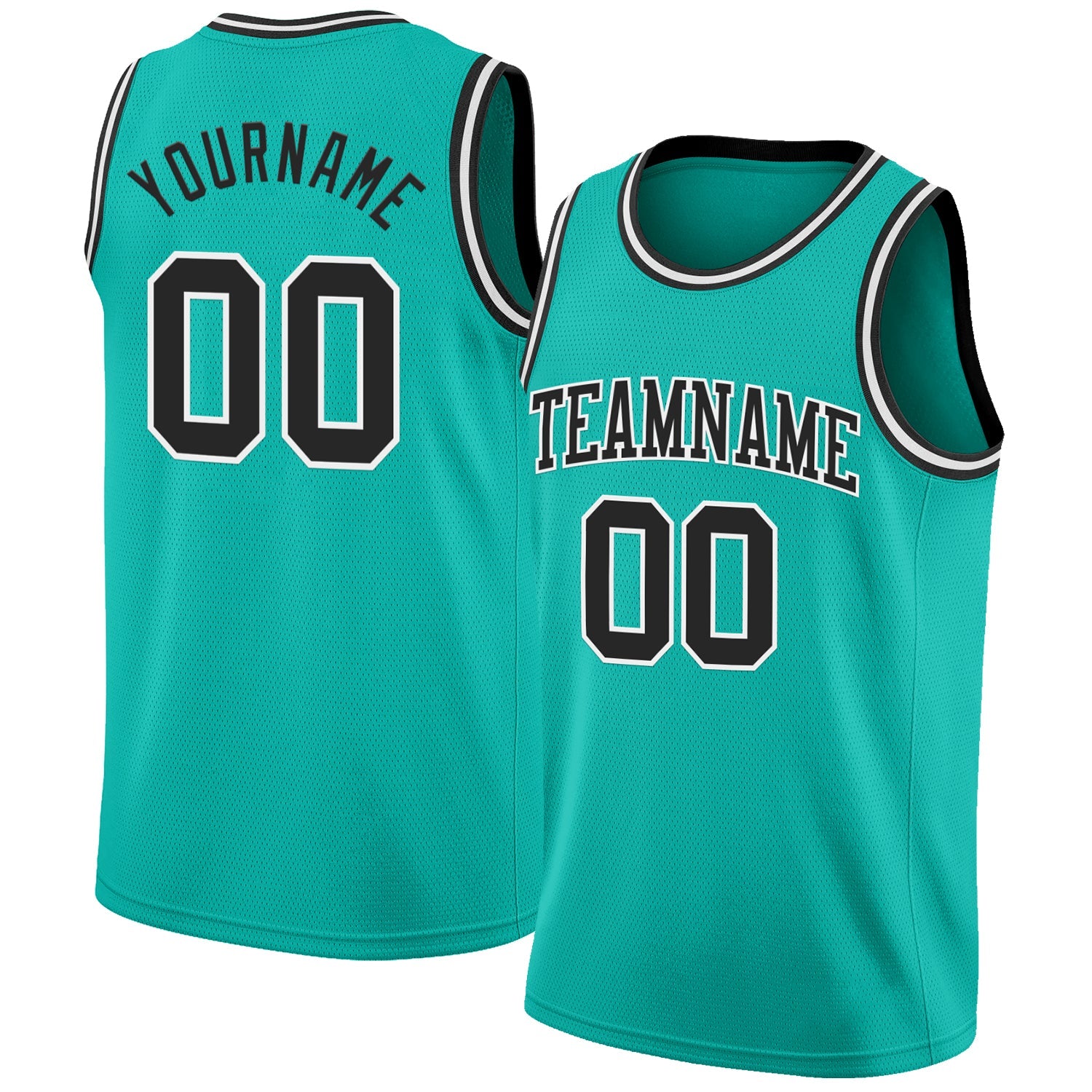 Custom Aqua Black-White Authentic Basketball Jersey - Main View