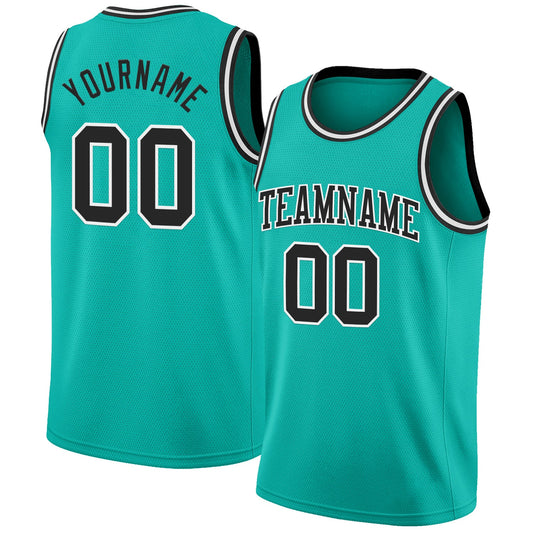 Custom Aqua Black-White Authentic Basketball Jersey - Main View