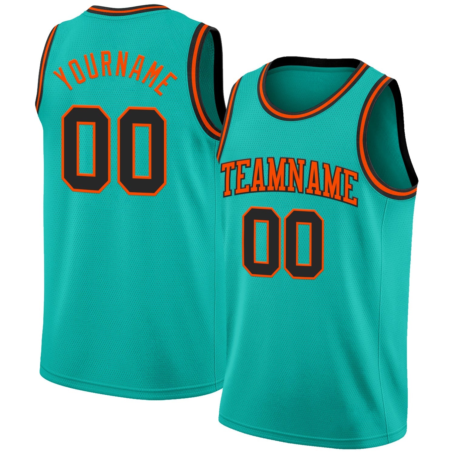 Custom Aqua Black-Orange Authentic Basketball Jersey - Main View