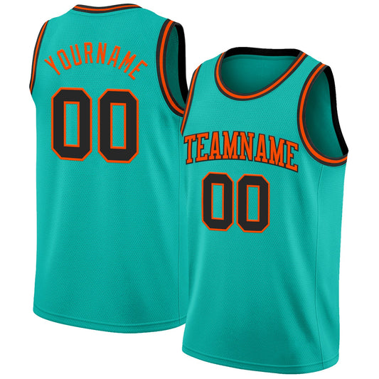 Custom Aqua Black-Orange Authentic Basketball Jersey - Main View