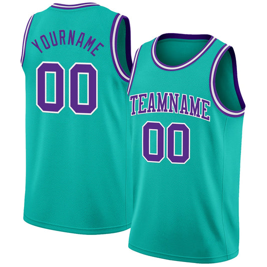 Custom Aqua Purple-White Authentic Basketball Jersey - Main View