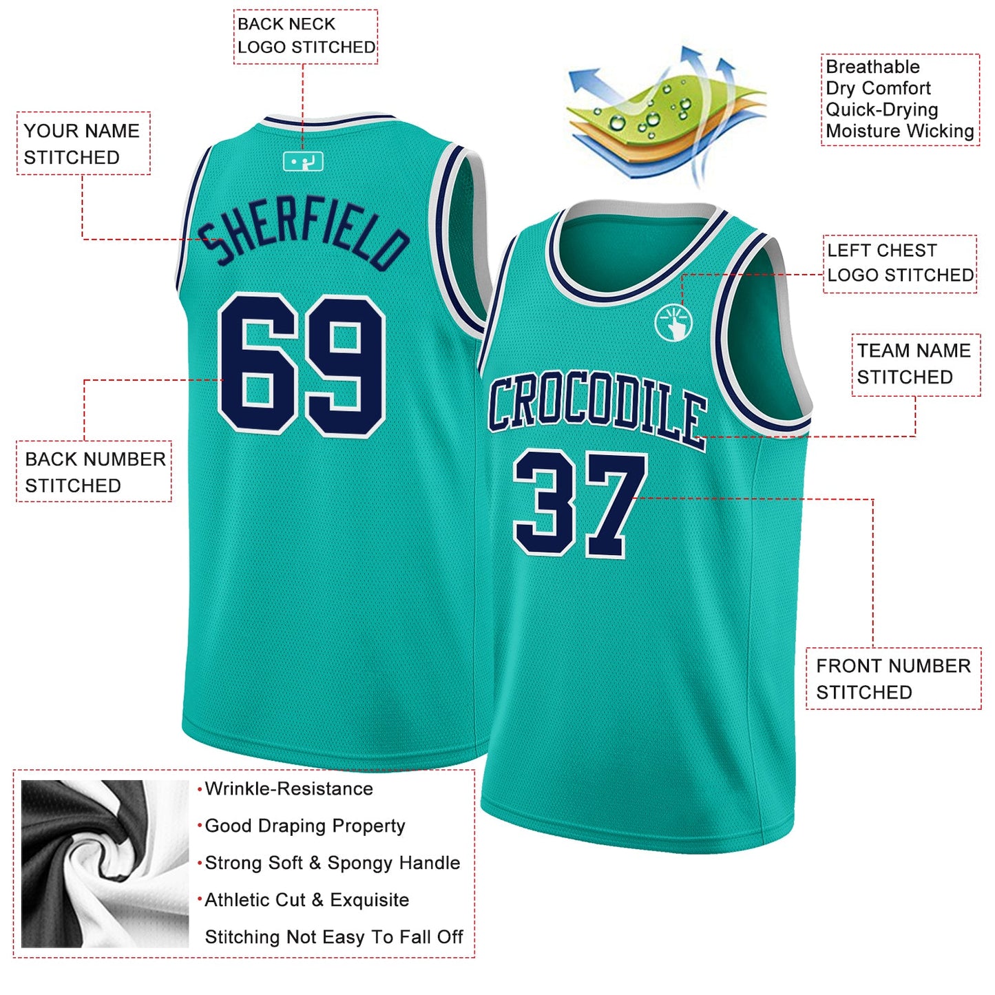 Custom Aqua Navy-White Authentic Basketball Jersey view 2