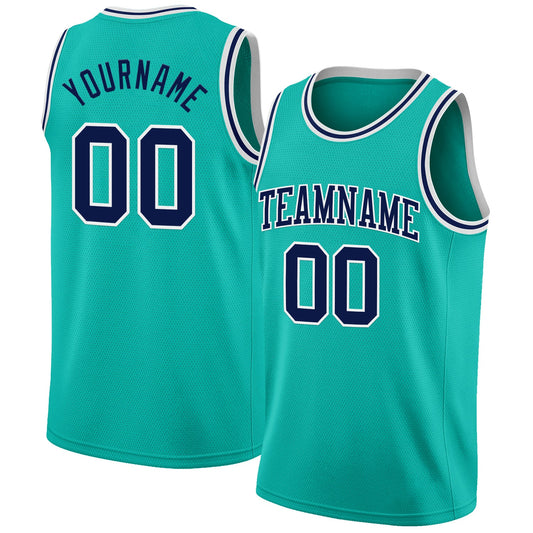Custom Aqua Navy-White Authentic Basketball Jersey - Main View