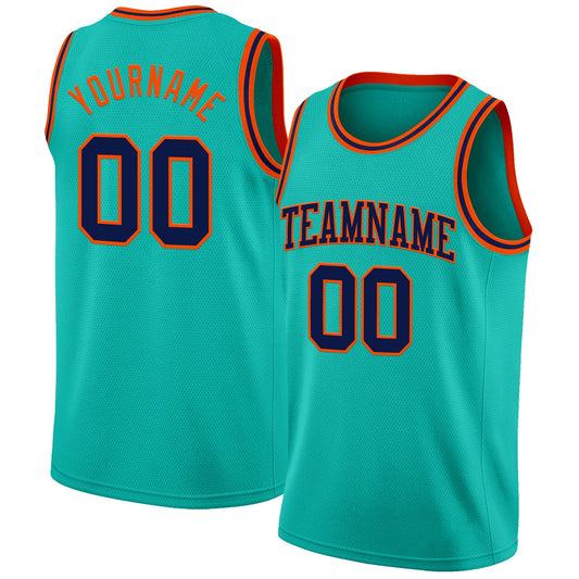 Custom Aqua Navy-Orange Authentic Basketball Jersey - Main View