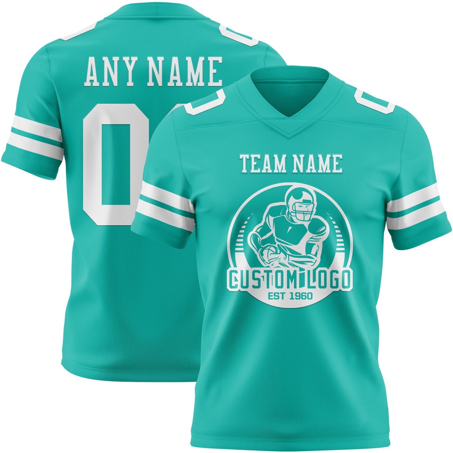 Custom Aqua White Authentic Football Jersey view 2