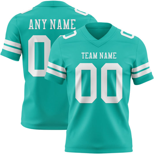 Custom Aqua White Authentic Football Jersey - Main View