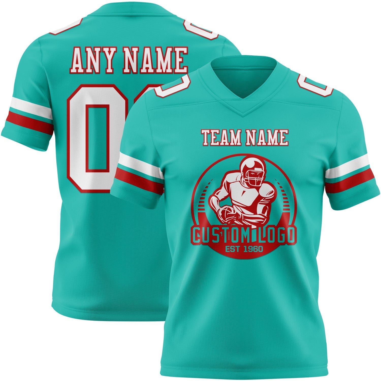 Custom Aqua White-Red Authentic Football Jersey view 2