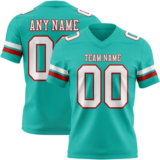 Custom Aqua White-Red Authentic Football Jersey - Main View