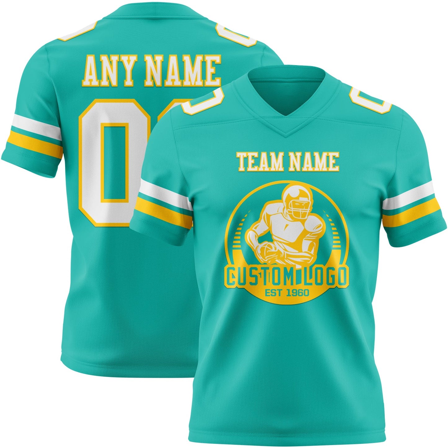 Custom Aqua White-Yellow Authentic Football Jersey view 2