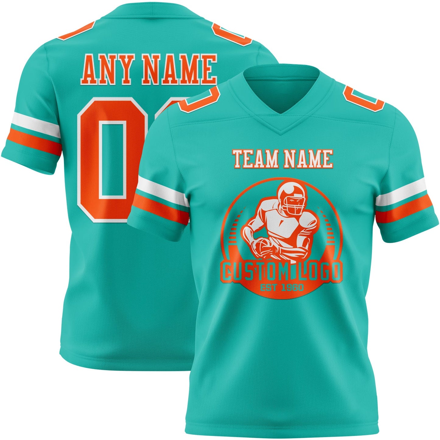 Custom Aqua Orange-White Authentic Football Jersey view 2