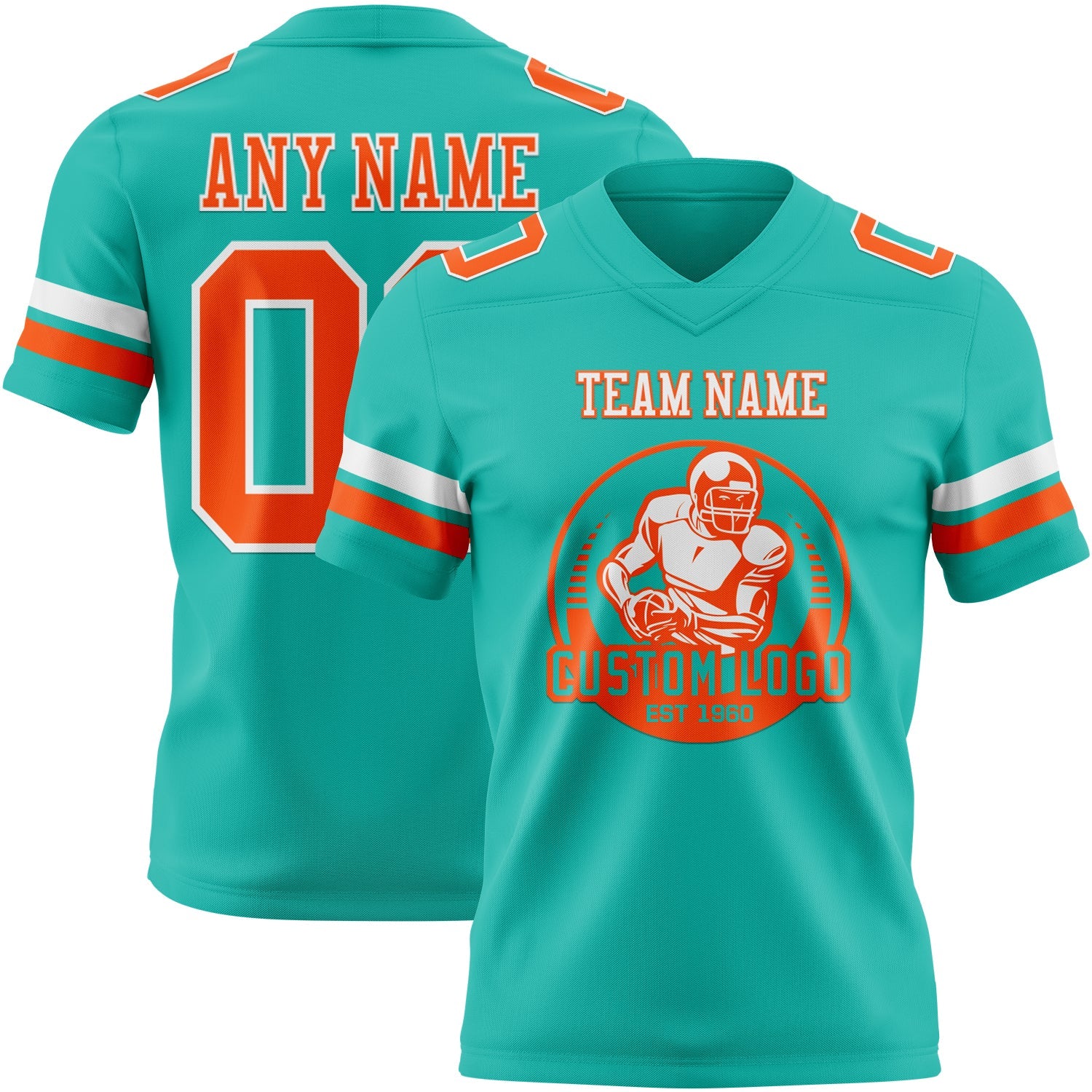 Custom Aqua Orange-White Authentic Football Jersey view 2