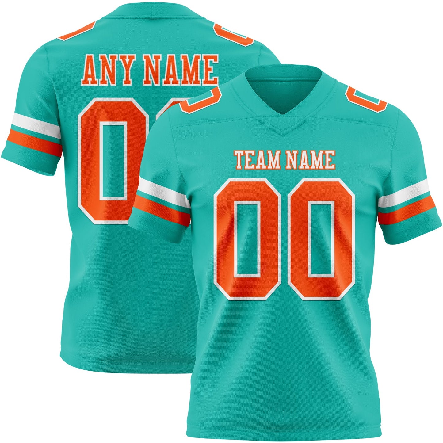 Custom Aqua Orange-White Authentic Football Jersey - Main View