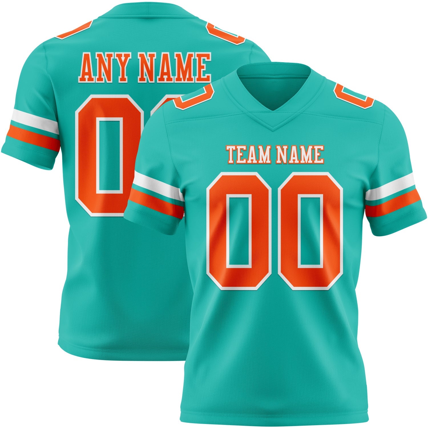 Custom Aqua Orange-White Authentic Football Jersey - Main View