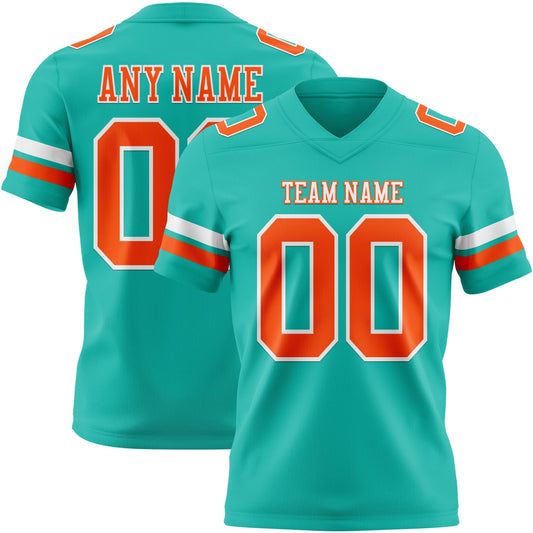 Custom Aqua Orange-White Authentic Football Jersey - Main View
