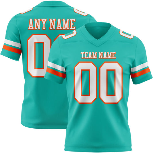 Custom Aqua White-Orange Authentic Football Jersey - Main View