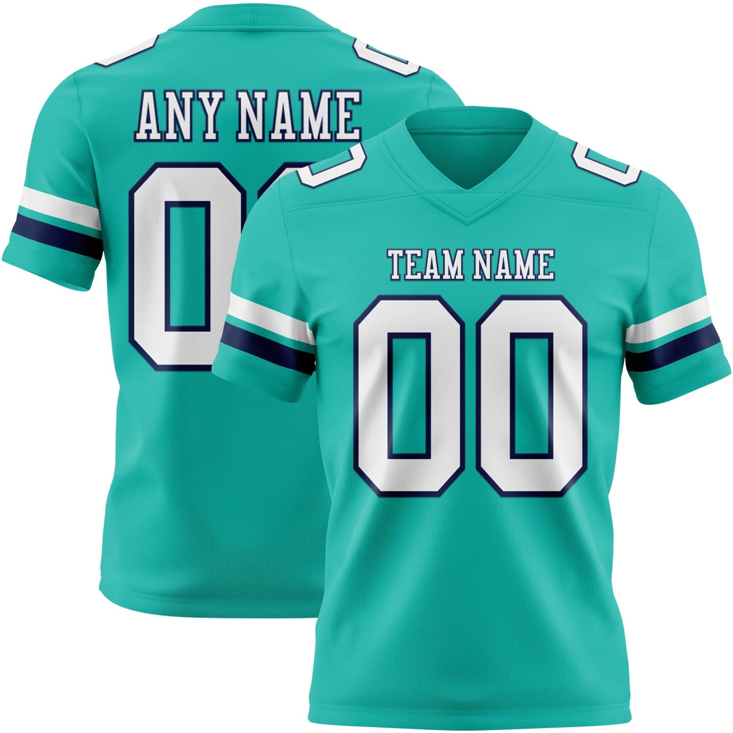 Custom Aqua White-Navy Authentic Football Jersey - Main View