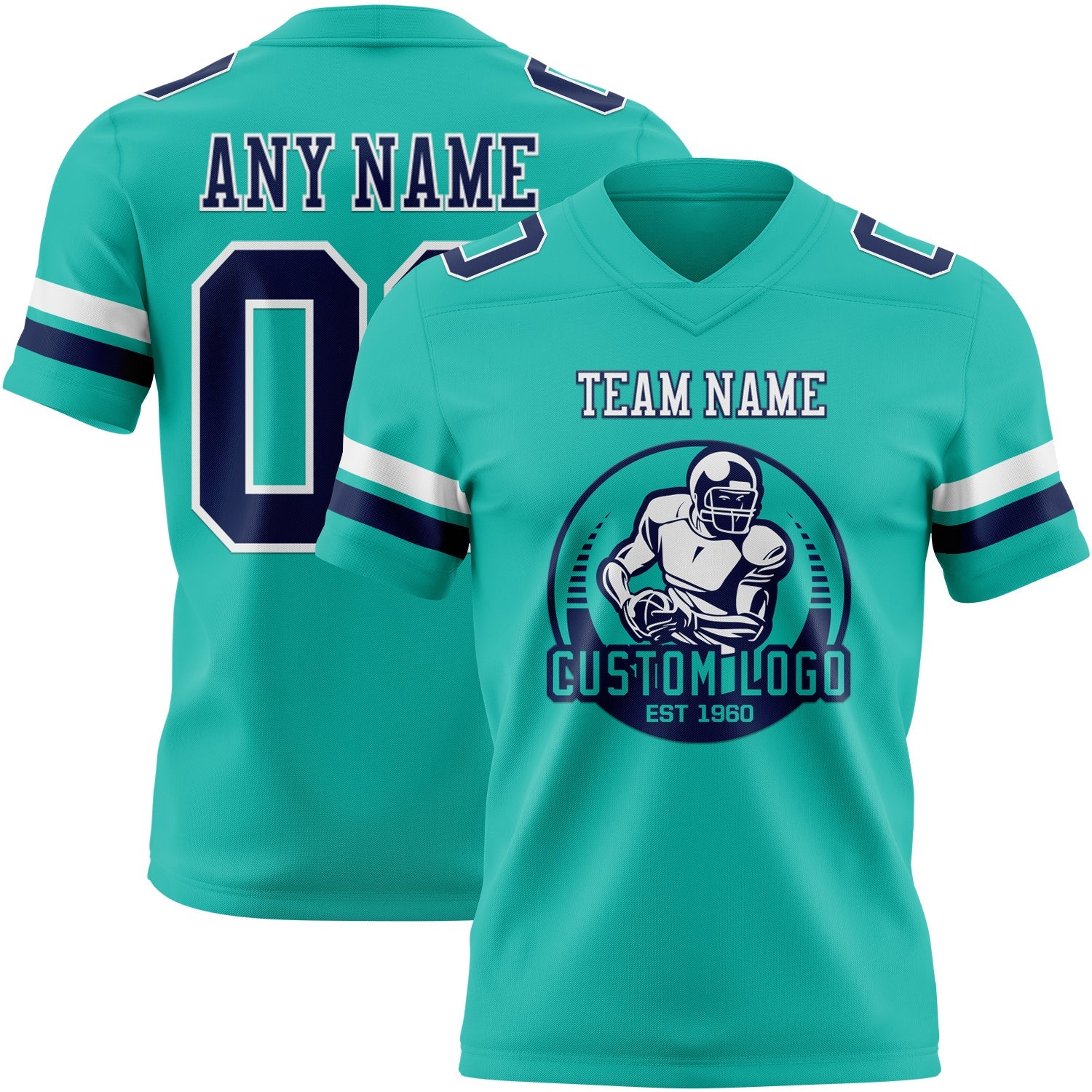 Custom Aqua Navy-White Authentic Football Jersey view 2