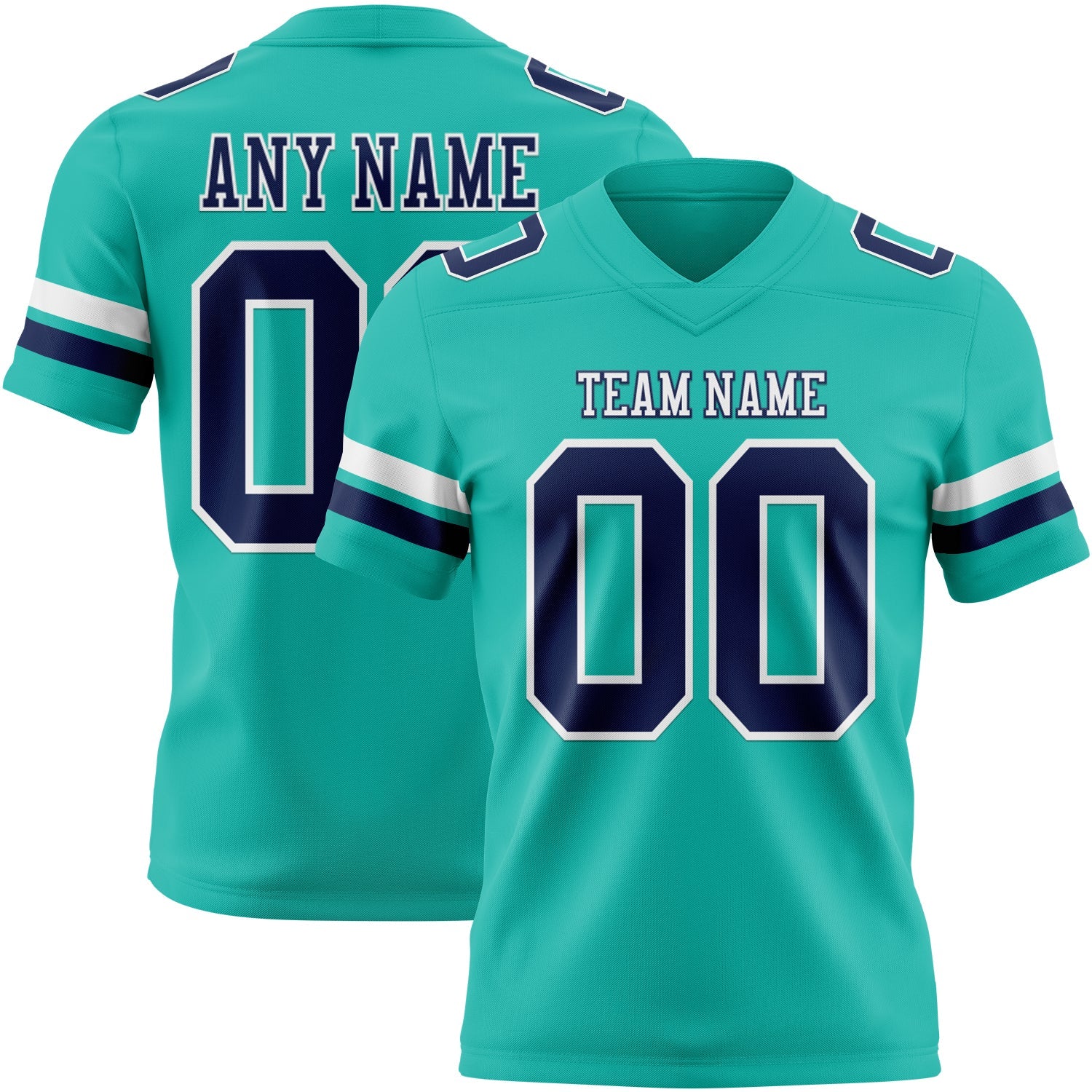 Custom Aqua Navy-White Authentic Football Jersey - Main View